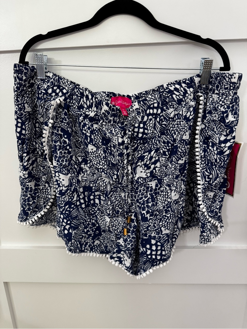 Lilly Pulitzer for Target Navy and White Printed Pom-Pom Trim Shorts